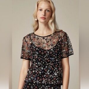J CREW COLLECTION NWT Beaded Top SMALL BLACK/Multi